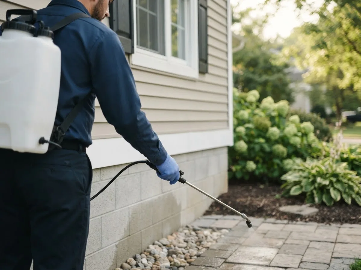 Pest control technician inspecting a home in Niobrara, NE